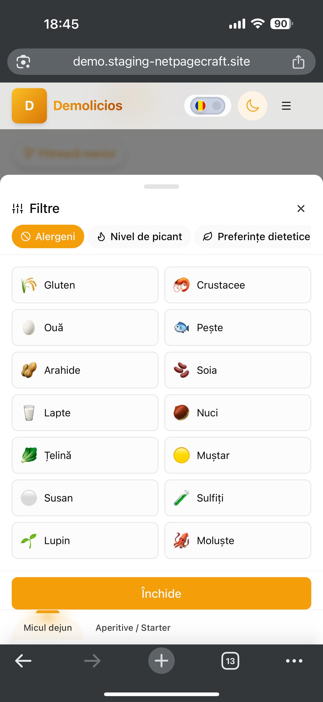 Menu with Filters